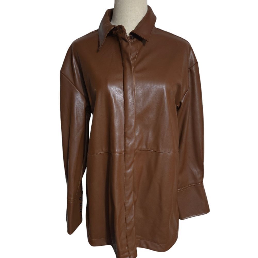 Rachel Zoe Brown Vegan Leather Shirt Jacket NWT